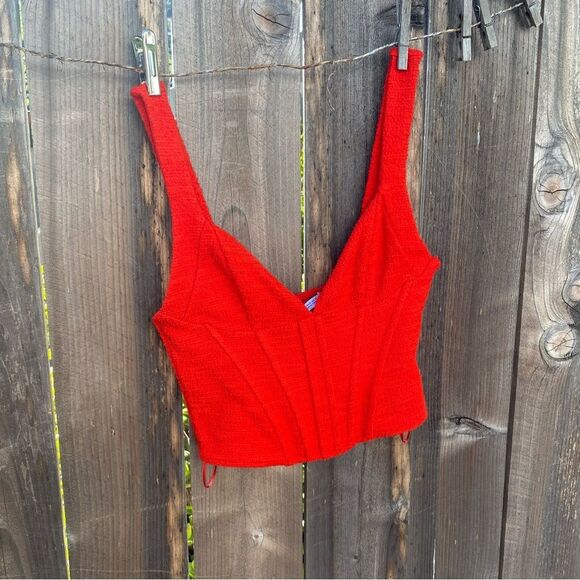 ZARA TEXTURED CORSET TOP Red size small - Picture 2 of 10